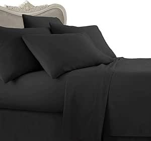 Luxurious Six (6) Piece Black Solid Solid/Plain, Queen Size, 1500 Thread Count Ultra Soft Single-Ply 100% Egyptian Cotton, Extra Deep Pocket Bed Sheet Set with Four (4) Pillow Cases 1500TC