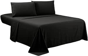Sfoothome Queen Sheets Set - Black Hotel Luxury 4-Piece Bed Set, Extra Deep Pocket, 1800 Series Bedding Set, Wrinkle & Fade Resistant, Sheet & Pillow Case Set (Queen, Black)