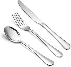 SANTUO 18PCS Dinner Set combo with 6 Dinner Knives, 6 Dinner Forks, 6 Dinner Spoons, Food Grade Stainless Steel Silverware Set for Home, Kitchen and Restaurant, Mirror Polished& Dishwasher Safe