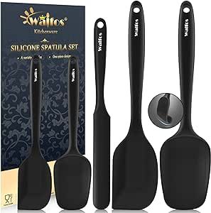 Walfos Silicone Spatula Set of 5 - (600°F) High Heat Resistant Kitchen Scraper Spatulas, One-Pieces Seamless Design, Perfect for Cooking Mixing & Baking - BPA Free and Dishwasher Safe,black