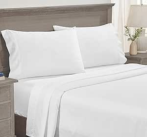 California Design Den 4 Piece California King Sheet Set - 100% Cotton, 600 Thread Count Deep Pocket Fitted and Flat Sheets, Luxury Soft Sateen Bedding and Pillowcases - Bright White