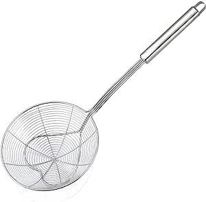 Strainer Spoon, 6.3 Inches Pasta Spoon Strainer with Long Handle Stainless Steel, Eisinly Kitchen Frying Utensil Food Strainer Skimmer Spoon for Cooking