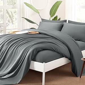 Shilucheng Cool 6PC 100% Bamboo_ King Size Bed Sheets Set 1800 Thread Count 16 Inch Deep Pockets Eco Friendly Soft Comforterble Wrinkle Fade and Hypoallergenic (King,Dark Grey)