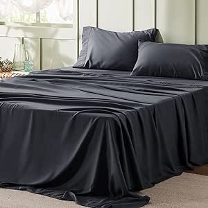 Bedsure Full Size Sheets Grey - Soft Sheets for Full Size Bed, 4 Pieces Hotel Luxury Full Size Sheet Sets, Easy Care Polyester Microfiber Cooling Bed Sheet Set