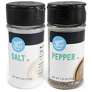 Amazon Brand - Happy Belly Salt and Pepper (4 Ounces Salt and 1.25 Ounces Pepper), 2 Piece Set, Black