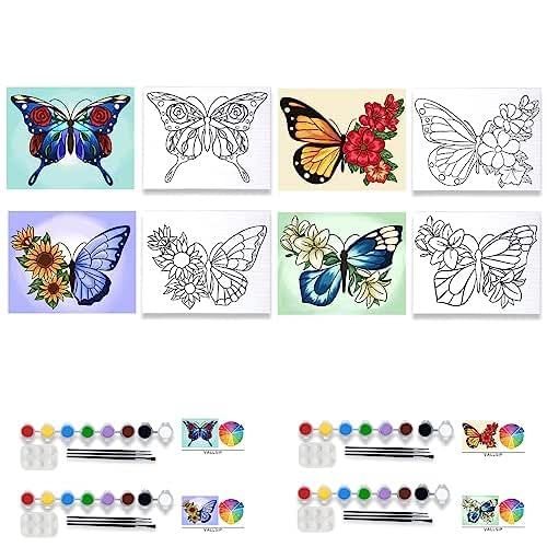 4 Pack Pre Drawn Canvas for Painting for Adults Paint and Sip Party Supplies Canvas Painting Kits Stretched Canvas to Paint Games Ladies Night Chic Girl Art Set (8x10, Paint and Sip Kit)