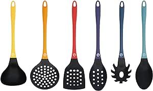 MasterChef Kitchen Utensils Set, Nylon Cooking Utensils Set of 6, Non Toxic & Non Scratch Cooking Tools for Non Stick Cookware incl. Cooking Spoons & Spatulas, Heat Resistant, 6 Piece, Colorful