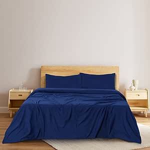 BLC Blue Queen Sheets, Brushed Microfiber Queen Size Egyptian Bedding, Extra Soft Cooling Bed Sheet, Deep Pocket up to 15-inch Mattress, Hypoallergenic Wrinkle, Fade, Shrink Resistant (4 Piece),Navy