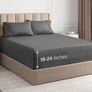 Extra Deep King 4 Piece Bedding Sheet Set - Breathable & Cooling - Hotel Luxury Bed Sheets Set - Easy Fit - Soft, Wrinkle Free & Comfy Dark Grey Bedding Sheets - Extra Deep Pockets Bed Sheet Set