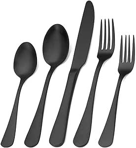 Matte Black Silverware Set, Satin Finish 20-Piece Stainless Steel Flatware Set,Kitchen Utensil Set Service for 4,Tableware Cutlery Set for Home and Restaurant, Dishwasher Safe