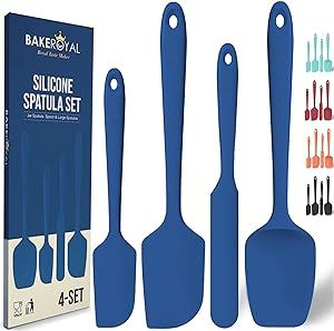 BakeRoyal Silicone Spatula Set - 4-Piece Rubber Spatulas Silicone Heat Resistant 600°F for Everyday Task - Seamless Design Kitchen Spatulas for Nonstick Cookware - Silicone Kitchen Utensils Sets