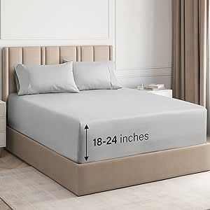 Extra Deep Twin 4 Piece Bedding Sheet Set - Breathable & Cooling - Hotel Luxury Bed Sheets Set - Easy Fit - Soft, Wrinkle Free & Comfy French Grey Bedding Sheets - Extra Deep Pockets Bed Sheet Set