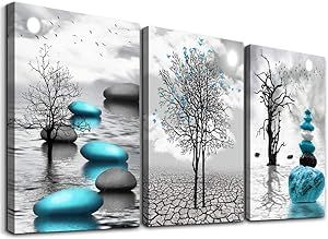 Canvas Wall Art for Living Room Wall Decor for Bedroom Bathroom Black and White Paintings Modern 3 Piece Framed Canvas Art Prints Ready to Hang Inspirational Abstract Blue Pictures Home Decorations