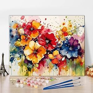 TUMOVO Flowers DIY Paint by Numbers for Adults with Brushes and Acrylic Pigment Abstract Floral Oil Hand Painting Kits Paintwork Art Crafts for Home 16"x20"(Frameless)