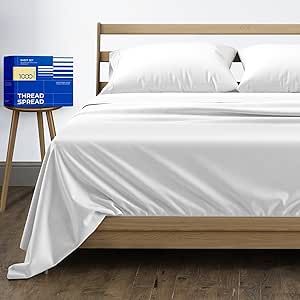 Pure Egyptian King Size Cotton Bed Sheets Set (King, 1000 Thread Count) Bright White Bedding Pillow Cases (4 Pc) Egyptian Cotton Sheets King Size Bed- Sateen Sheets - 16 in Deep Pocket King Sheets