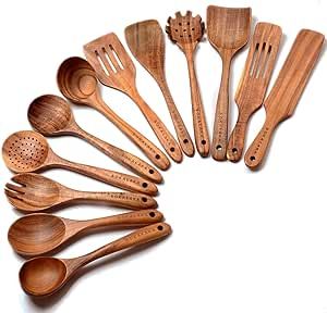 Wooden Spoons for Cooking,12 Pack Wooden Utensils for Cooking Wooden Kitchen Utensils Set Wooden Cooking Utensils Natural Teak Wooden Spatulas for Cooking