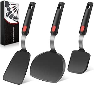 Hotec Silicone Spatula Turner for Nonstick Cookware, Flexible 600F Heat Resistant, Ideal for Flipping Eggs, Burgers, Pancakes, Crepes and More (3 Pack)