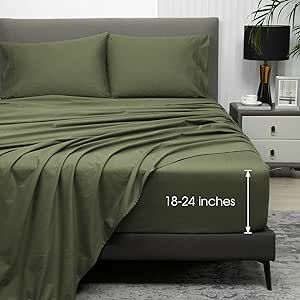 HYPREST Green Extra Deep Pocket Queen Sheet Sets Fits 18"-24" in Deep Mattress -100% Cotton Sheets 400 TC, Hotel Luxury Soft Breahtable No Slipping Bed Sheets