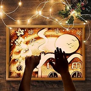 AtMini Sand Painting Light Box Light Table for Kids Wooden Sand Art Table with 10 Cards Sand Sensory Toy (11?16?1 in)