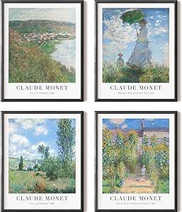 Claude Monet Wall Art Prints, Famous Artist Paintings, Aesthetic Vintage Decor, Green, Unframed, 8x10 Inch