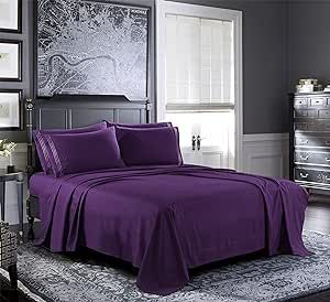 Bed Sheets - Full Sheet Set [6-Piece, Purple] - Hotel Luxury 1800 Brushed Microfiber - Soft and Breathable - Deep Pocket Fitted Sheet, Flat Sheet, Pillow Cases
